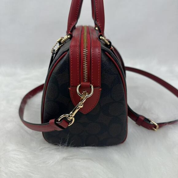 Coach Rowan Satchel Bag In Signature Canvas In Leather/Brown 1941 Red CH280 NWT - Picture 3 of 8